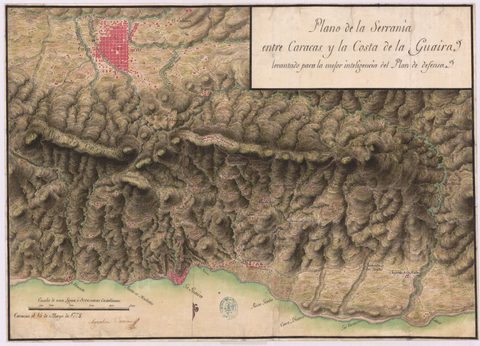 Plano de la Serrania entre Caracas y la costa de la Guayra: Levantando para la mejor inteligencia del plan de defensa